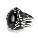 Real Pure 925 Sterling Silver Rings With Black Onyx Stone Big Turkish Rings For Men Retro Vintage Turkey Jewelry Anelli Uomo - GQTORCH Jewelry