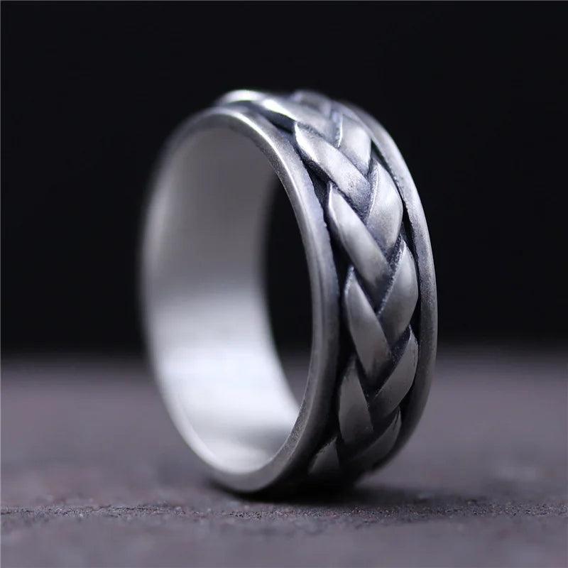 Real 925 Sterling Silver Rings For Men And Women Rotating Ring Matte Braided Type Twisted Rope Retro Antique Style - GQTORCH Jewelry