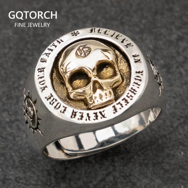 Real Pure 925 Sterling Silver Gothic Skeleton Rings for Men Hippop Street Culture Fine Jewelry - GQTORCH Jewelry