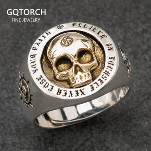 Real Pure 925 Sterling Silver Gothic Skeleton Rings for Men Hippop Street Culture Fine Jewelry - GQTORCH Jewelry