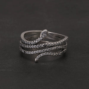 100% 925 Sterling Silver Retro Snake Ring for Women Micro Inlaid Zircon Fashion Animal Rings Punk Party Jewelry Accessories