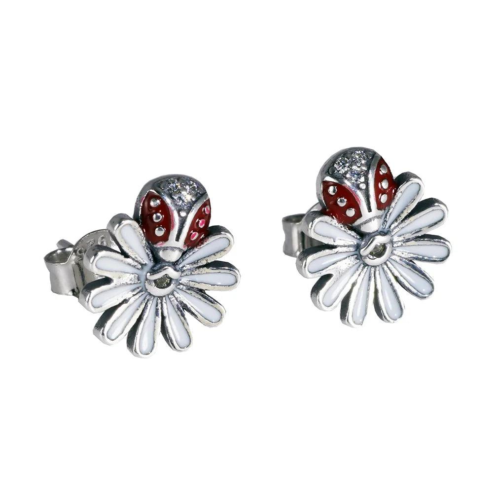 Real Sterling Silver 925 Earrings Sweet Cute Daisy & Insects Earrings For Women Ladies Fine Jewellery Bijoux - GQTORCH Jewelry
