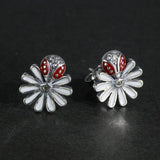 Real Sterling Silver 925 Earrings Sweet Cute Daisy & Insects Earrings For Women Ladies Fine Jewellery Bijoux - GQTORCH Jewelry