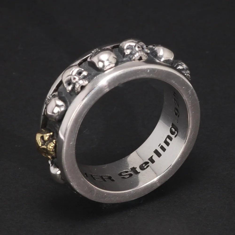 S925 Sterling Silver Rotating Spinner Skull Mens Rings Retro Punk Rock Style Aneis Vintage Fine Jewelry - GQTORCH Jewelry