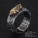 Vintage Pure Silver 999 Six Words Heart Sutra Ring Men's Adjustable Golden Pixiu Vajra Buddhist Religious Fine Jewelry