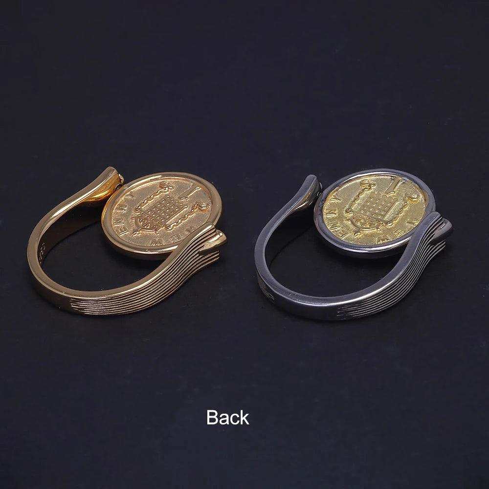 Queen Elizabeth Flipping Silver Coin Reversible Ring Women 925 Sterling Silver Gold Plated US Size 7 Rotating Vintage Jewelry - GQTORCH Jewelry