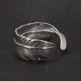 Pure Solid 925 Sterling Silver Vintage Indian Anren Feather Ring Adjustable Japanese Personality Men's and Women's Jewelry - GQTORCH Jewelry