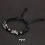 Sterling Silver 999 3D Double Dragon Head Bracelet for Men and Women Pure Handwoven Lucky Rope Bracelet Chinese Knot Jewelry - GQTORCH Jewelry