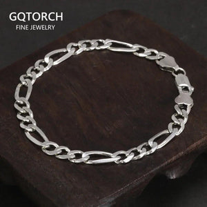 Real 925 Sterling Silver Italian 5mm Diamond-Cut Figaro Chain Bracelet Necklace For Women Men Classic Handmade Jewelry - GQTORCH Jewelry