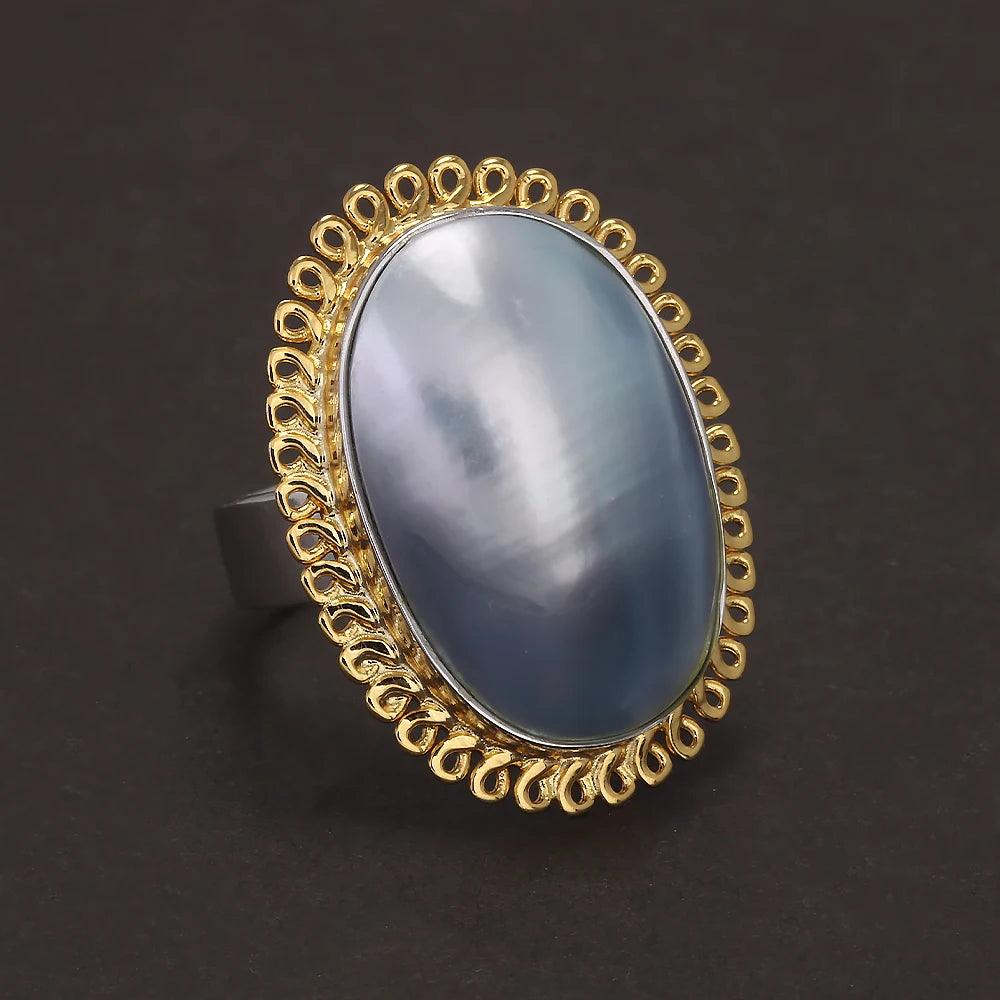 925 Sterling Silver Mabe Pearl Ring Stud Earrings for Women Exaggerated Large Statement Party Jewelry Gift - GQTORCH Jewelry