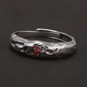 Solid 925 Sterling Silver Zircon Birthstone Ring for Women Irregular Hammered Adjustable Simple Fashion Daily Jewelry Party Gift