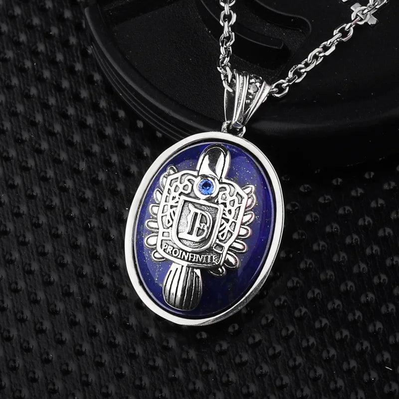Real 925 Sterling Silver The Vampire Diaries Jewelry Damon Salvatore Stefan Pendant Natural Lapis Stone Custom Letters - GQTORCH Jewelry