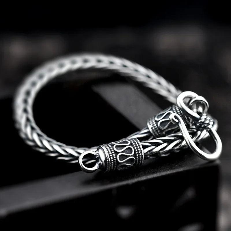 Vintage Real Pure 925 Sterling Silver Handmade Braided Chain Bracelet For Men Jewelry Viking Armband Nordic Chain - GQTORCH Jewelry