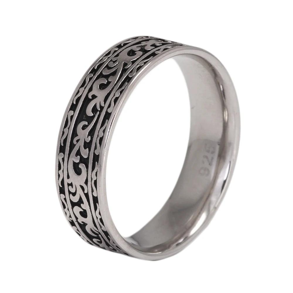 Vintage 925 Sterling Silver Wedding Band Ring with Tangcao Pattern for Men and Women Christmas Party Jewelry Gift Accessories - GQTORCH Jewelry