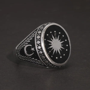 Original 925 Sterling Silver Turkish Rings for Men Muslim Signet Retro Design Star Moon Turkey Flag Jewelry Gift - GQTORCH Jewelry