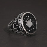 Original 925 Sterling Silver Turkish Rings for Men Muslim Signet Retro Design Star Moon Turkey Flag Jewelry Gift - GQTORCH Jewelry