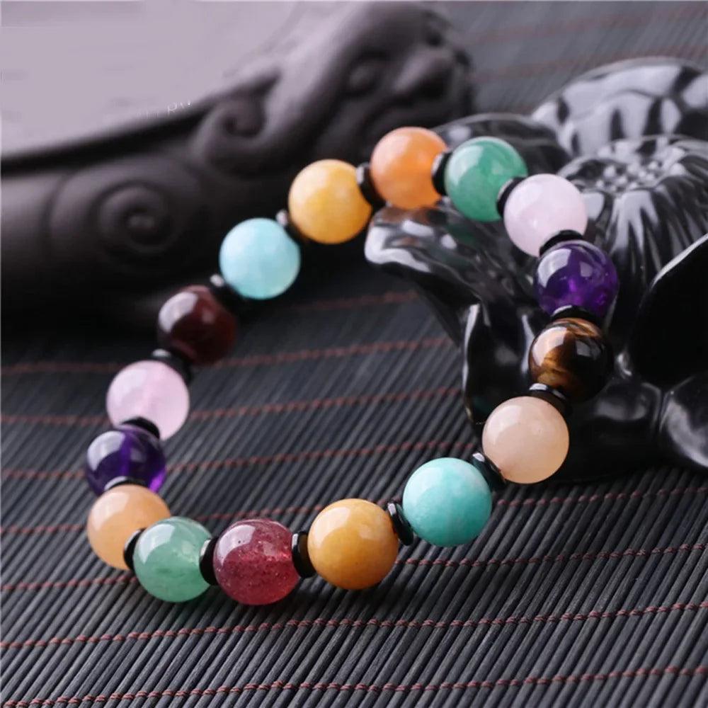 Natural 7 Chakra Multi Gem Stones Beads Bracelet For Women And Men Tiger Eye Lapis Crystals Elastic Rope Yogi Bracelet - GQTORCH Jewelry