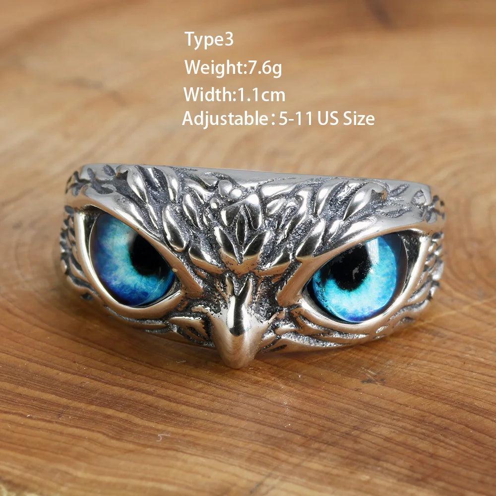 Real 925 Sterling Silver Demon Eye Owl Ring For Women Girl Lovers Retro Animal Open Adjustable Ring Statement Ring Jewelry Gift - GQTORCH Jewelry