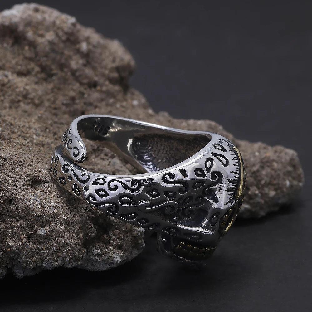 S925 Sterling Silver Punk Retro All-Seeing Eye Skull Ring for Women Eye of Providence Men‘s Pinky Ring Cool Biker Jewelry - GQTORCH Jewelry
