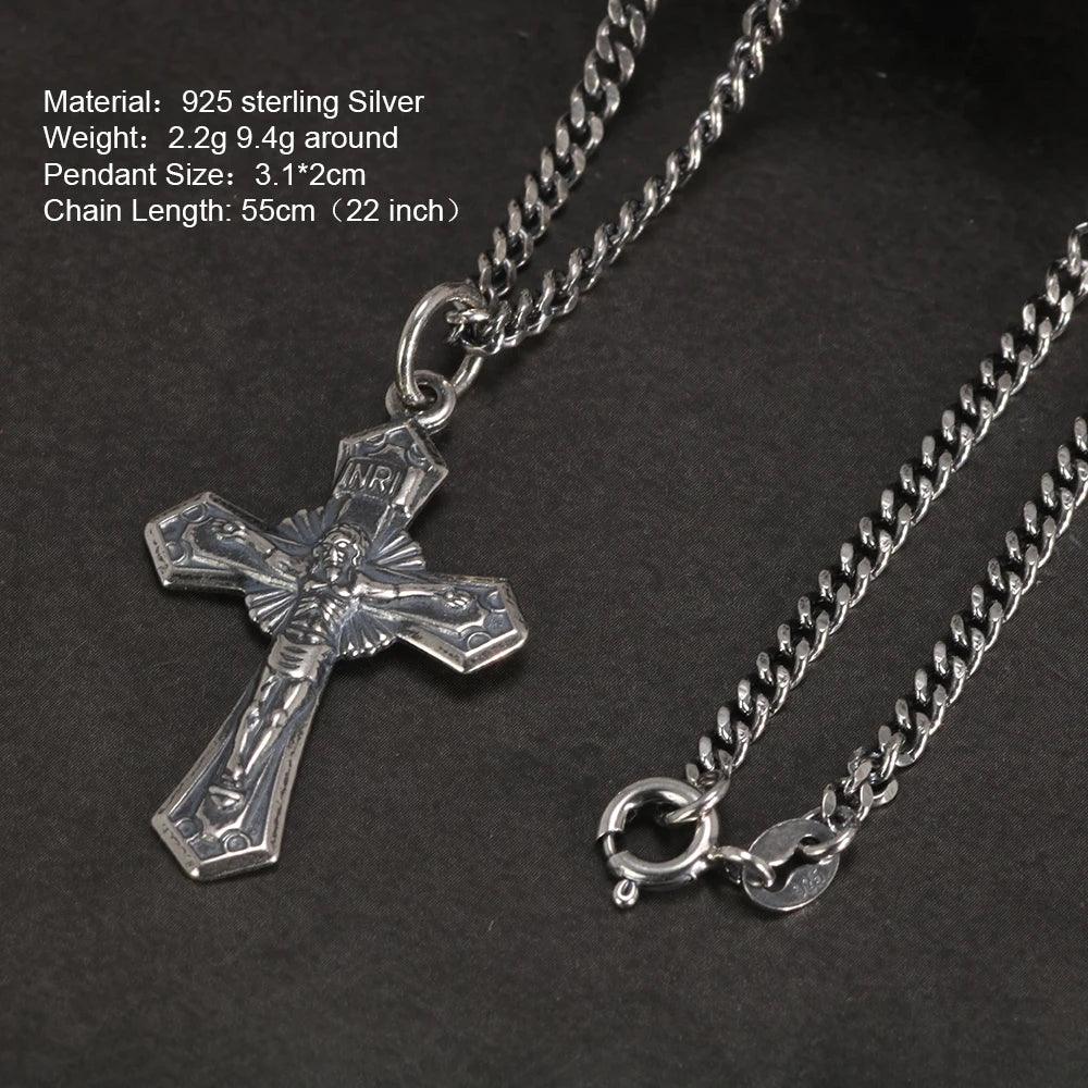 Genuine Sterling Silver 925 Christian Cross Necklace Men and Women Vintage Antique Prayer Religious Pendant Jewelry - GQTORCH Jewelry