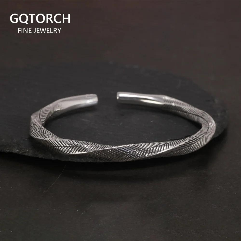 925 Sterling Silver Viking Cuff Bangles for Men and Women Antient Twisted Bracelet Fine Jewelry - GQTORCH Jewelry