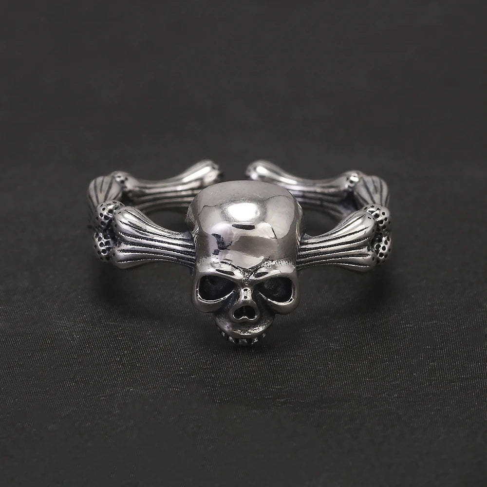 925 Sterling Silver Gothic Skull Head Ring Adjustable Cool Punk Skeleton Rings Hip-hop Retro Party Jewelry Accessories