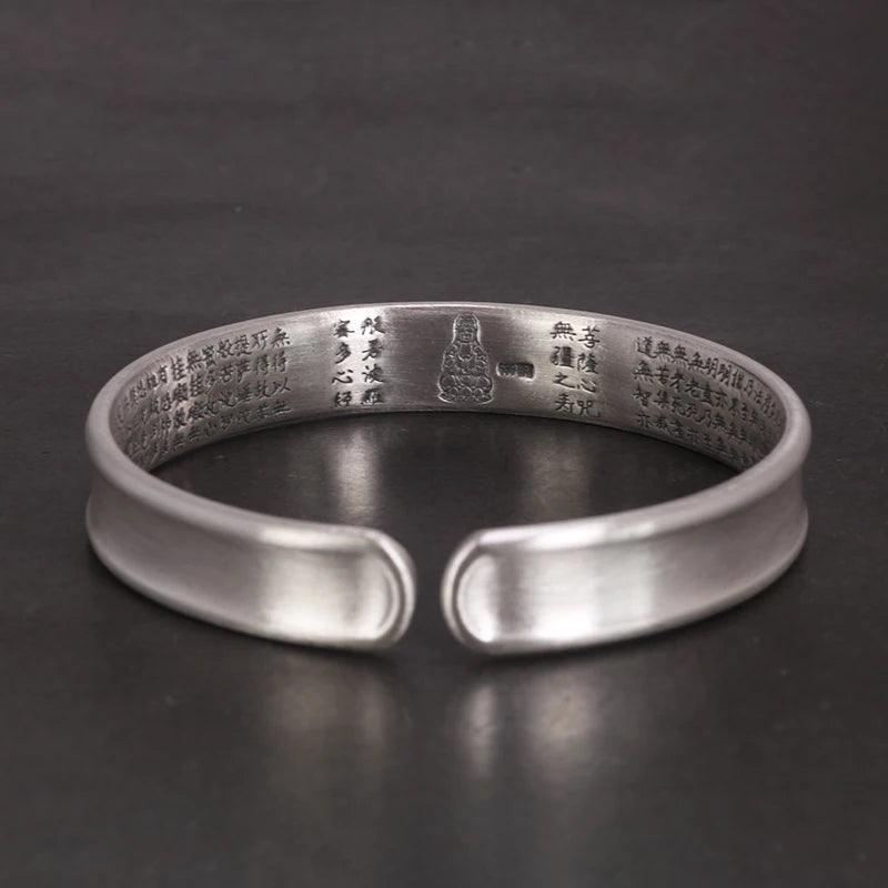 Sanskrit Six Words Bangles For Women And Men 999 Pure Silver Opening Cuff Bracelet Lovers Om Mani Padme Hum Buddhism Jewelry - GQTORCH Jewelry