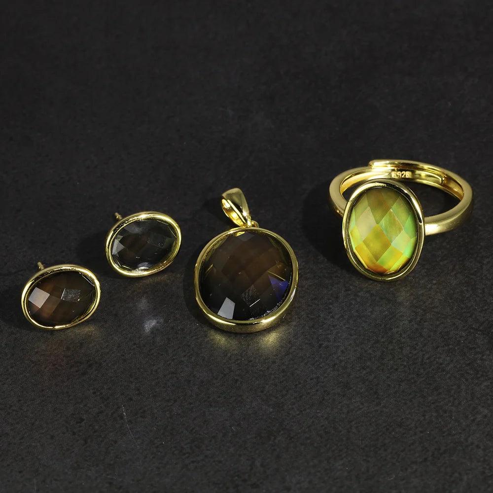 Temperature Sensing Color Changed Jewelry Sets For Women Sterling Silver 925 Rings Earrings Pendant Personalized Adjustable Size - GQTORCH Jewelry