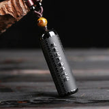 Natural Black Obsidian Prajna Paramita Sutra Engraved Buddha Necklace Pendant Lucky Tiger Eyes Beads Rope Chain For Men Women - GQTORCH Jewelry