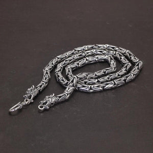 Real Pure 925 Sterling Silver Necklace Men Double Dragon Heads Vintage Handmade Clavicular Chain Necklace Male Viking Jewelry - GQTORCH Jewelry