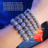 Real Solid 990 Silver Buddhist Bracelet Mens Mantra Beads Carved Six Words Om Mani Padme Hum For Tibetan Prayer Elastic Rope - GQTORCH Jewelry
