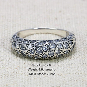 Real Pure 925 Sterling Silver Luxury Design Rings For Women Elegant Inlaid Zircon Stone Vintage Flowers Thai Silver Jewelry - GQTORCH Jewelry