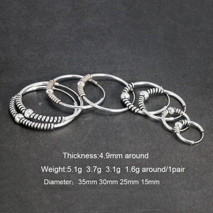 Real 925 Sterling Silver Round Earrings Fashion Hoop Circle Earrings With Coils Beads Handmade Jewelry Accessories - GQTORCH Jewelry