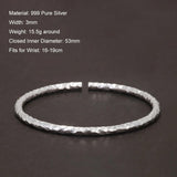 Solid 999 Pure Silver Hammered Cuff Bangle for Women Minimalist Retro Design Birthday Party Jewelry for Lady - GQTORCH Jewelry