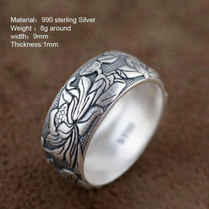 S990 Sterling Silver Ring Vintage Style Rings For Women With Lotus Design Fine Jewelry Bague Femme anel feminino - GQTORCH Jewelry
