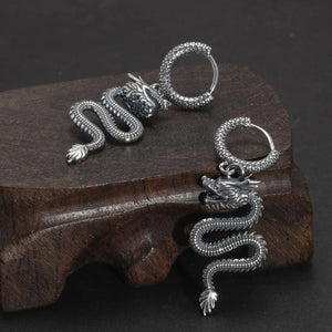 Original 925 Silver Earrings Certification Vintage Dragon Drop Type for Men and Women Punk Hip Hop Animal Jewelry Party Gift - GQTORCH Jewelry