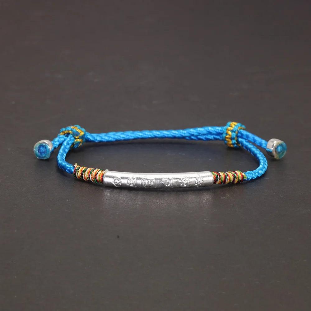 Multi Color Lucky Rope Bracelet 925 Sterling Silver Tube Six Character Religious Adjustable Handmade Jewelry - GQTORCH Jewelry
