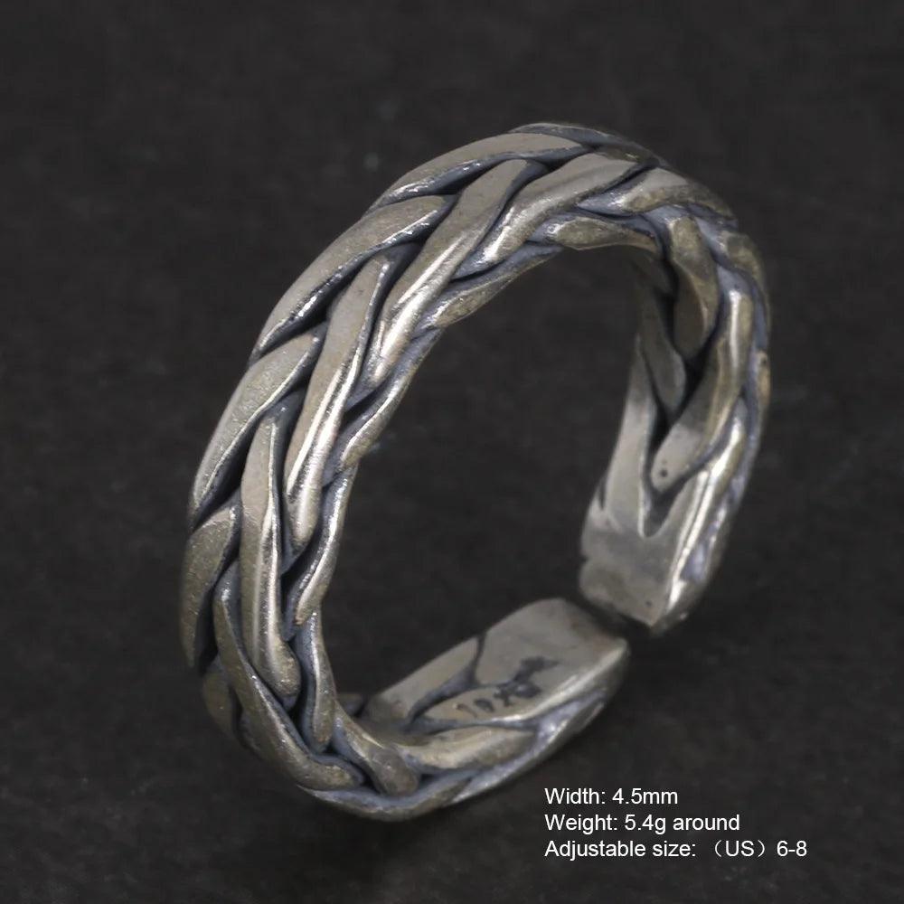 Real 925 Sterling Silver Braided Rings Viking Jewelry Retro Punk Rock Adjustable Size 6-9 - GQTORCH Jewelry
