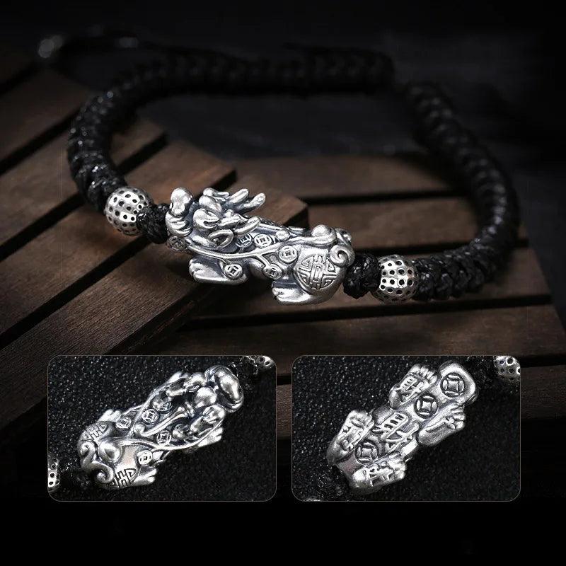 Wholesale Red String Pure Silver Jewelry 999 Pixiu 3D Sterling Silver Bracelet - GQTORCH Jewelry