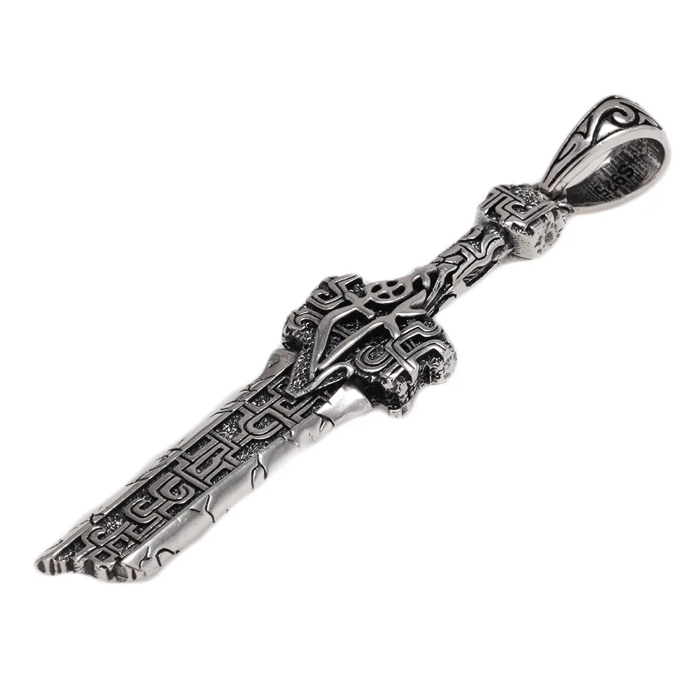 S925 Sterling Silver Broken Sword Pendant Necklace Antique Retro Punk Viking Jewelry Gift
