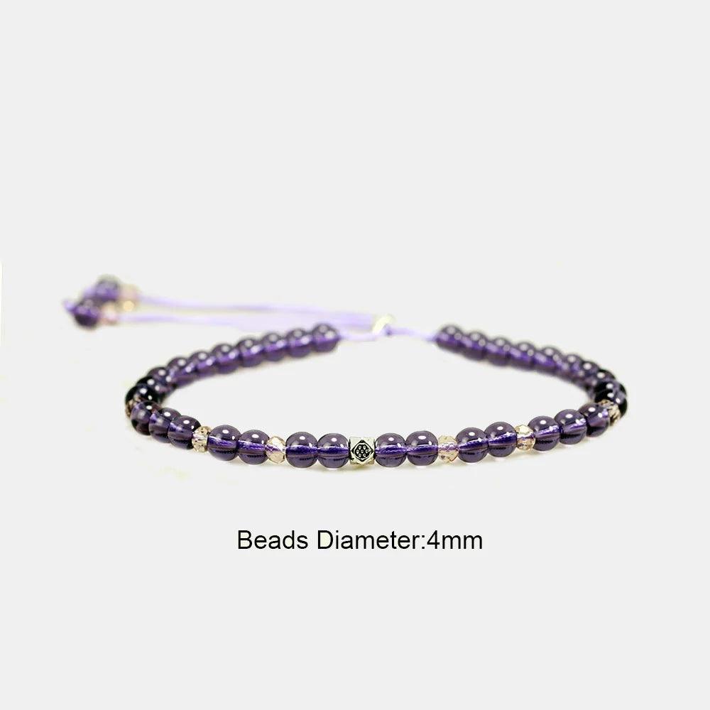 Natural Amethyst Beads Bracelet For Women Lace-up Adjustable 4mm Small Yoga Crystal Beads Stretch Bracelet Pulseira Masculina - GQTORCH Jewelry