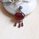Real Pure 925 Silver Pendant Necklace For Women With Natural Garnet Stones Water Drop Vintage Crystal Pendant Bisuteria