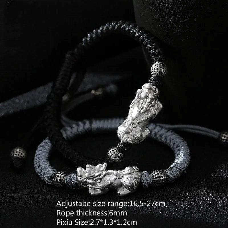 Wholesale Red String Pure Silver Jewelry 999 Pixiu 3D Sterling Silver Bracelet - GQTORCH Jewelry