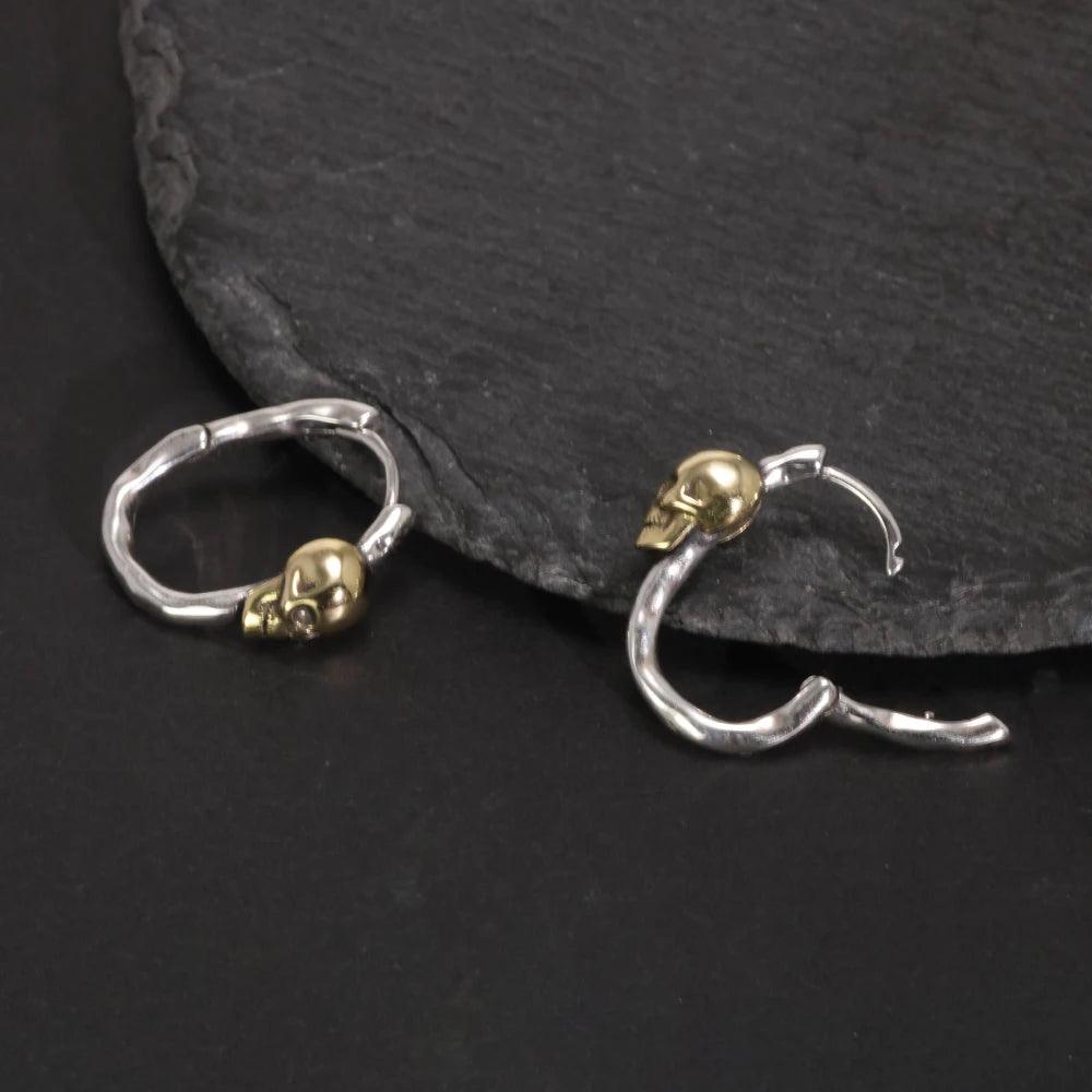 S925 Sterling Silver Skull Gold Plated Hoop Earrings Vintage Punk Earrings Men and Women Jewelry - GQTORCH Jewelry