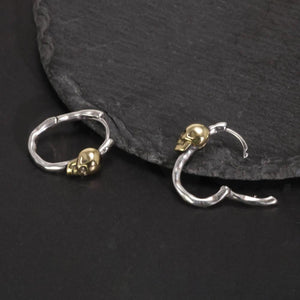 S925 Sterling Silver Skull Gold Plated Hoop Earrings Vintage Punk Earrings Men and Women Jewelry - GQTORCH Jewelry