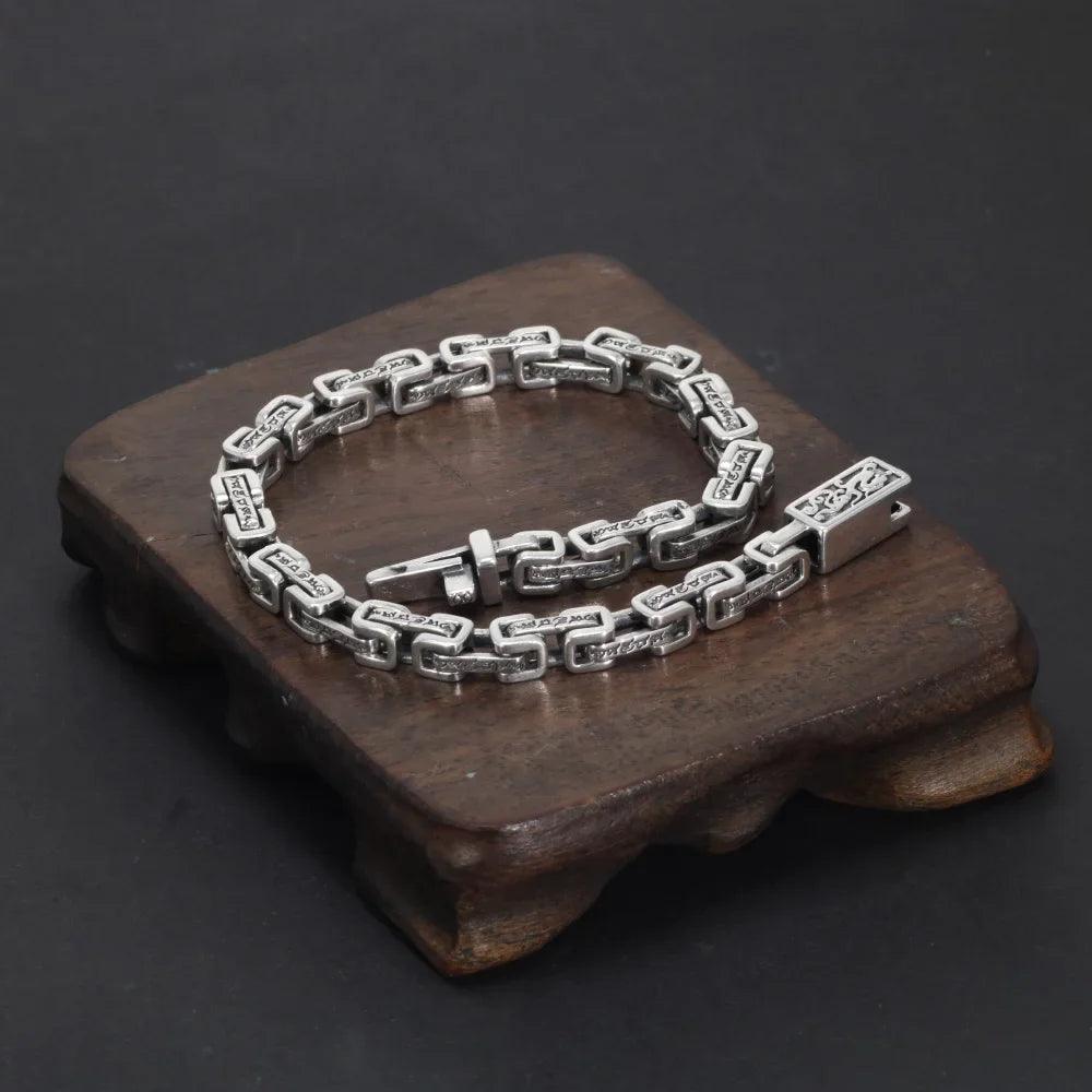 Handmade 925 Sterling Silver Mantra Bracelet Necklace Men and Women Byzantine Sweater Chain Dragon Religious Jewelry - GQTORCH Jewelry