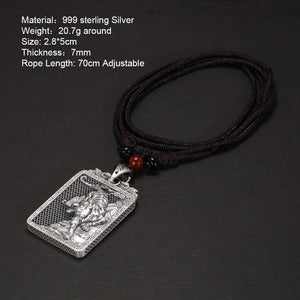 Vintage Punk Sterling Silver 999 Tiger Pendant Necklace with Adjustable Rope for Male and Female Zodiac Jewelry - GQTORCH Jewelry