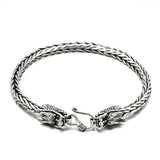 Real Pure 925 Sterling Silver Double Dragon Heads Wristband Handwoven Chain Bracelet Viking Jewelry - GQTORCH Jewelry