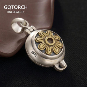 Real 925 Sterling Silver Sun Flower Locket Pendant Vintage Openable Shurangama Mantra Pendants For Women 2018 New Arrivals - GQTORCH Jewelry