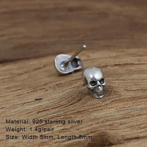 Real 925 Sterling Silver Skull Earrings Studs Set Small Rock Punk Gothic Vintage Jewelry For Men And Women Brinco Masculino - GQTORCH Jewelry